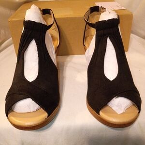 Journee Collection Black Peep-Toe Sandals